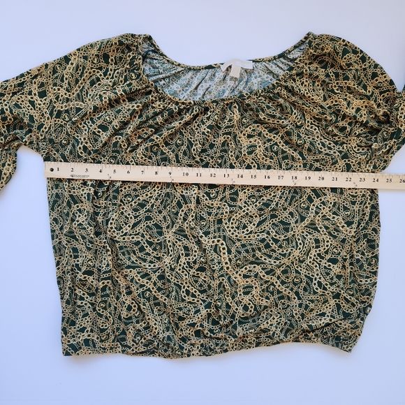 Michael Kors Womens Top Green Gold Chain Link Logo Print 3/4 Sleeve 3X - Picture 9 of 12